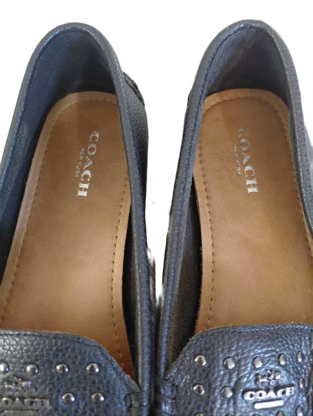 Coach Black Pebbled Leather Studded Loafers Women's size 7 - Picture 4 of 12